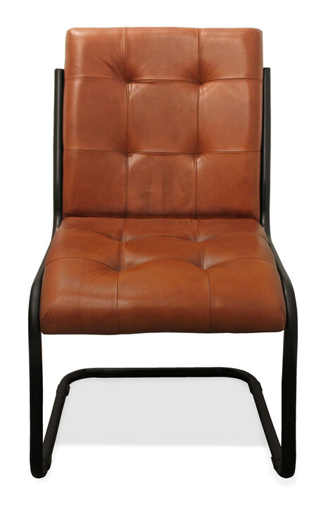 HomeRoots Tufted Cinnamon and Black Upholstered Leather Dining Side Chair