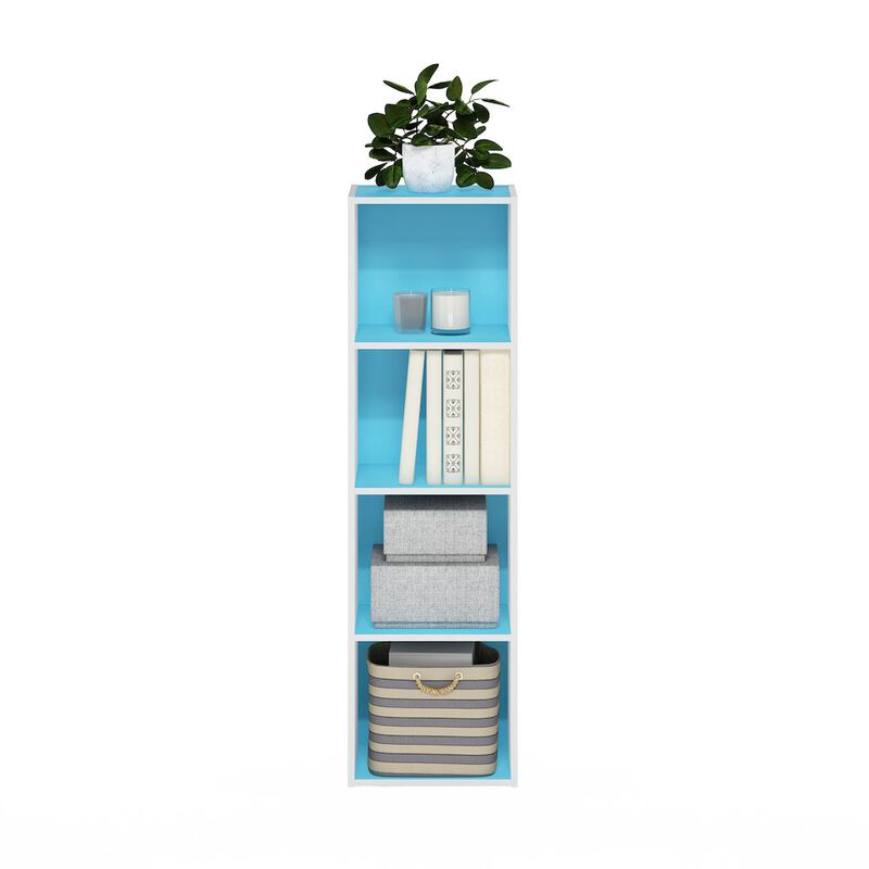 Furinno Pasir 4-Tier Open Shelf Bookcase, Light Blue/White