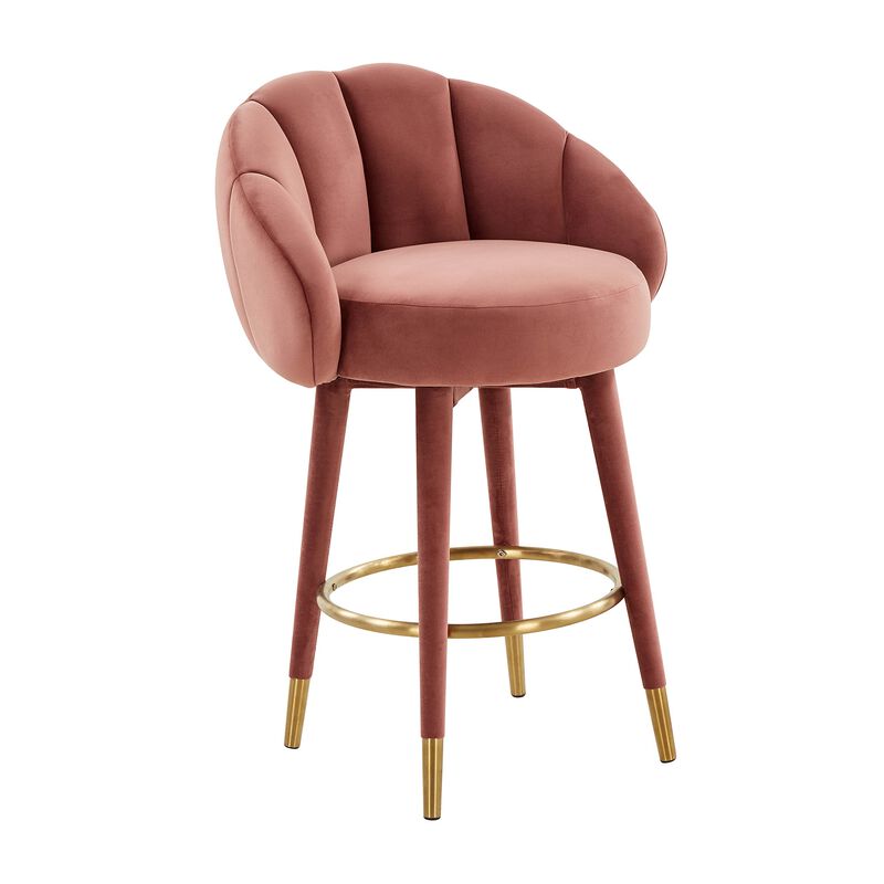 Tov Furniture Myla Tufted Upholstered Velvet Swivel Counter Stool (Salmon) image number 0