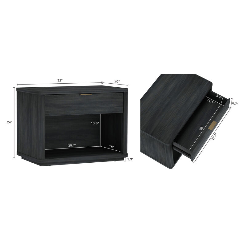 Evelyn Wide 1-Drawer Nightstand in Dark Gray