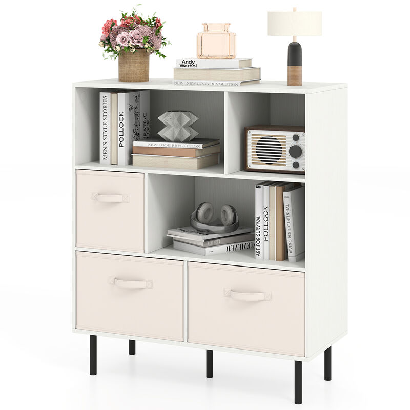 6 Cube Storage Bookshelf with 3 Removable Fabric Drawers for Living Room image number 3