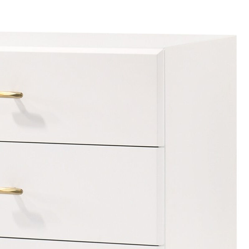 6 Drawer Wooden Dresser with Metal Hairpin Legs, White and Gold - Benzara