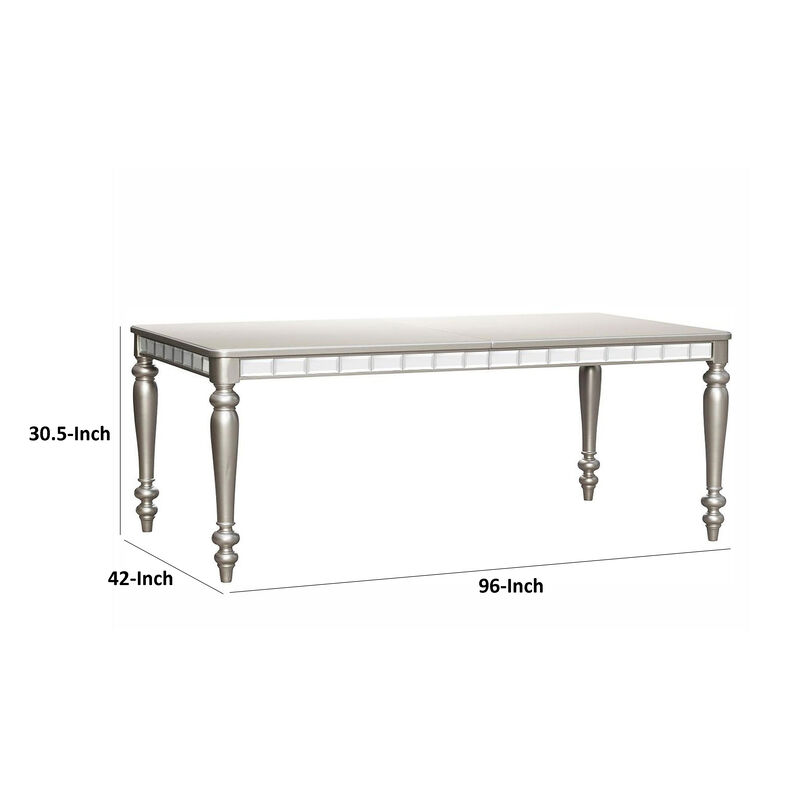Dining Table with Extension Leaf 78-96 Inch, Silver Wood, Mirror Trim