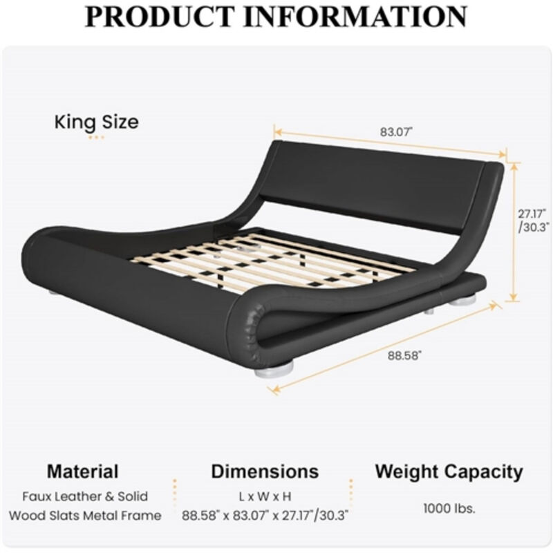 Modern Upholstered Platform Bed Frame with Sleigh Curved Headboard &ndash; Contemporary Comfort with a Timeless Silhouette