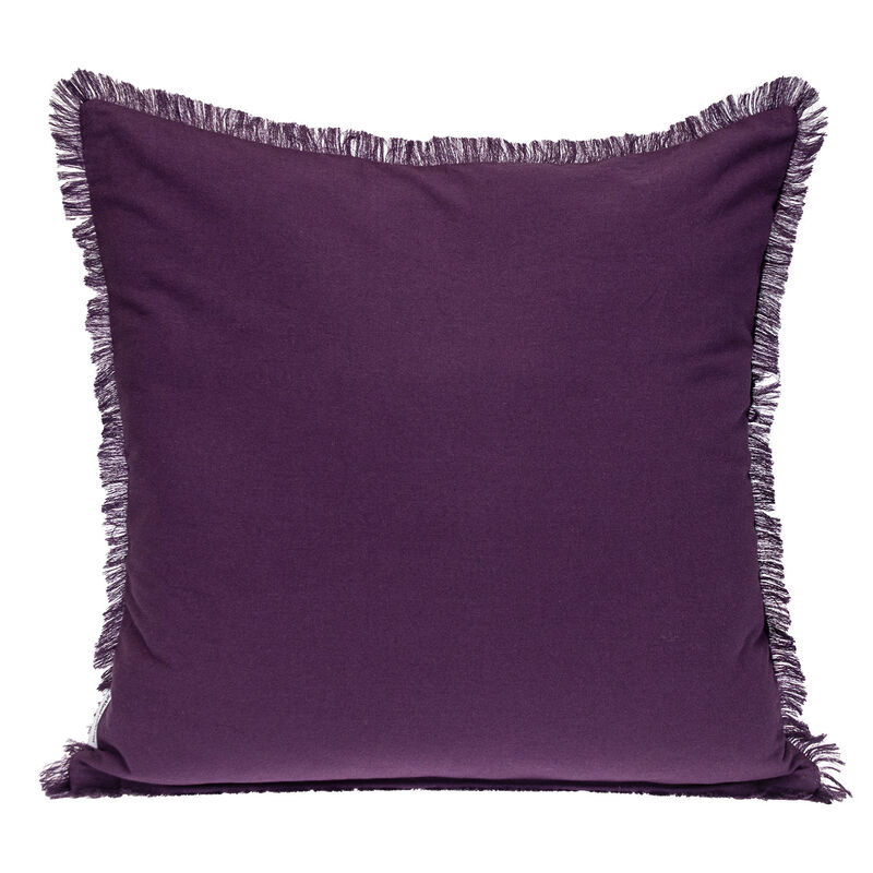 HomeRoots 24" Purple and White Cotton Throw Pillow with Fringe image number 2