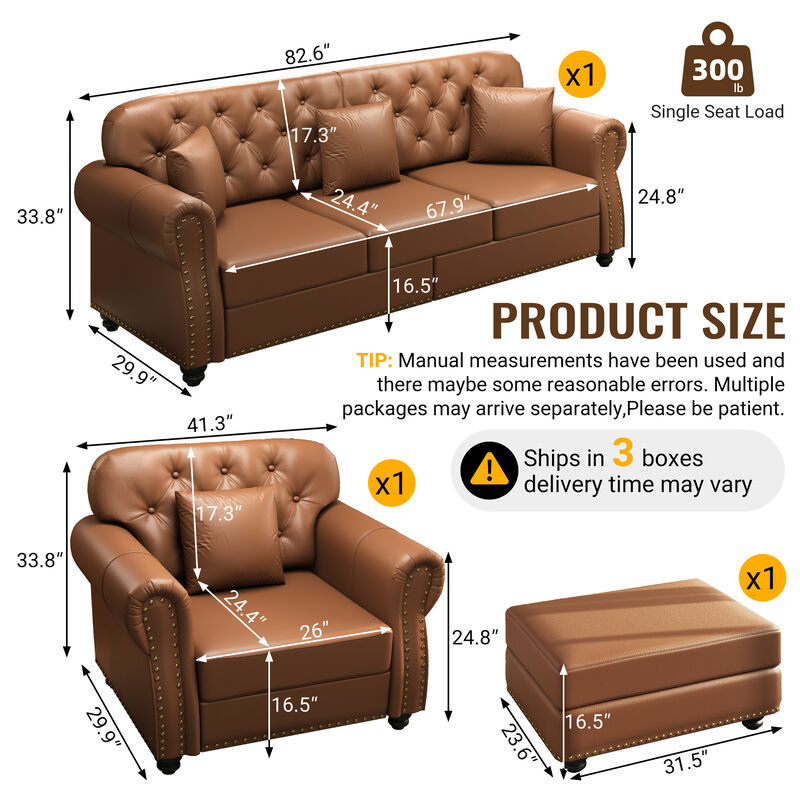 Kalo 4 Seat 1 Ottoman  Faux Leather Sofa Sets image number 3