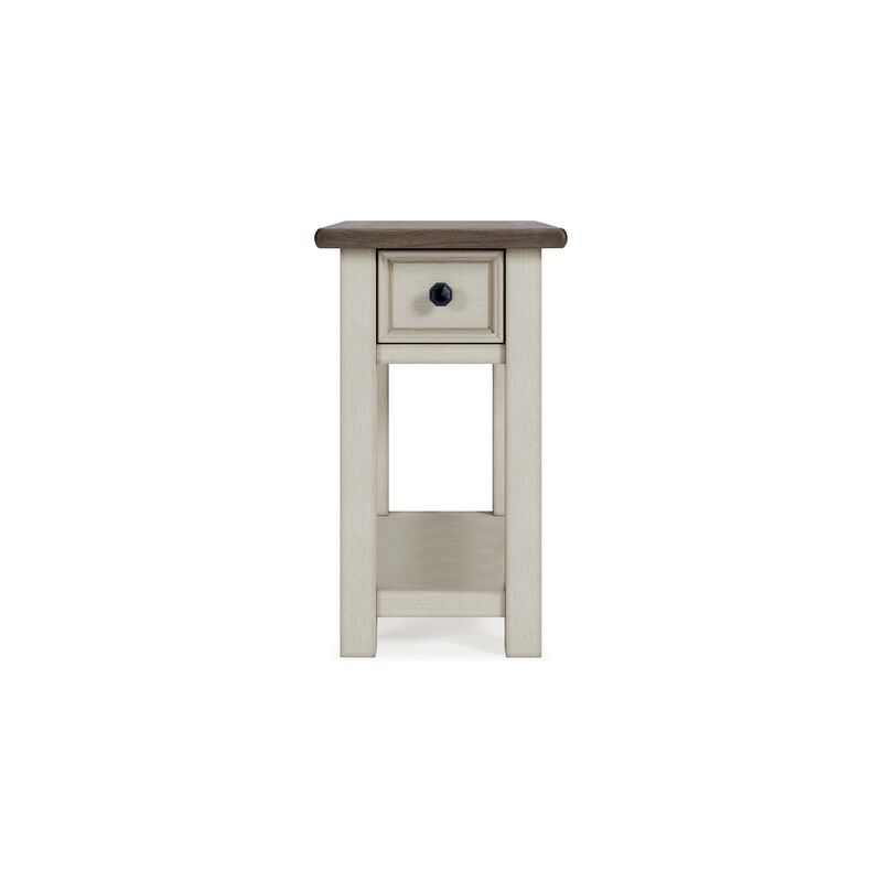 24 Inch Side End Table, White Wood Base, Power Socket and USB Chargers-Benzara image number 2