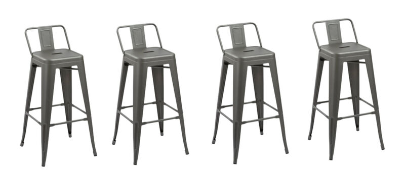 HomeRoots Set of Four 26" Dark Gray Steel and Metal Low Back Counter Height Bar Chairs