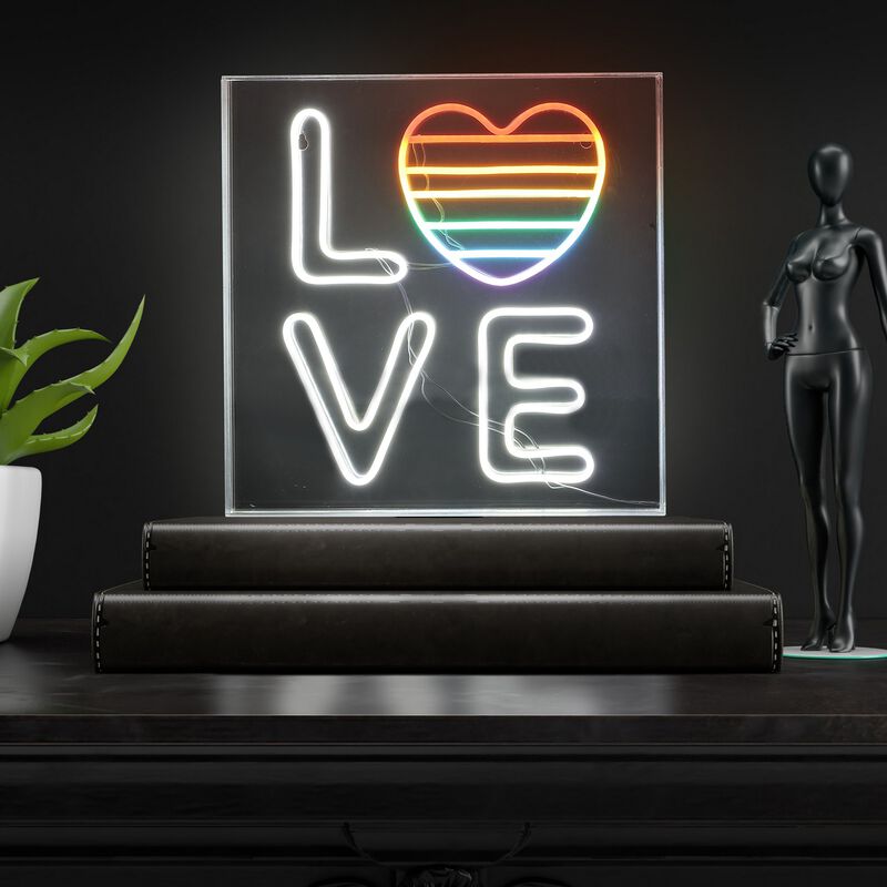 LOVE 15" Square Contemporary Glam Acrylic Box USB Operated LED Neon Light, White/Rainbow image number 4