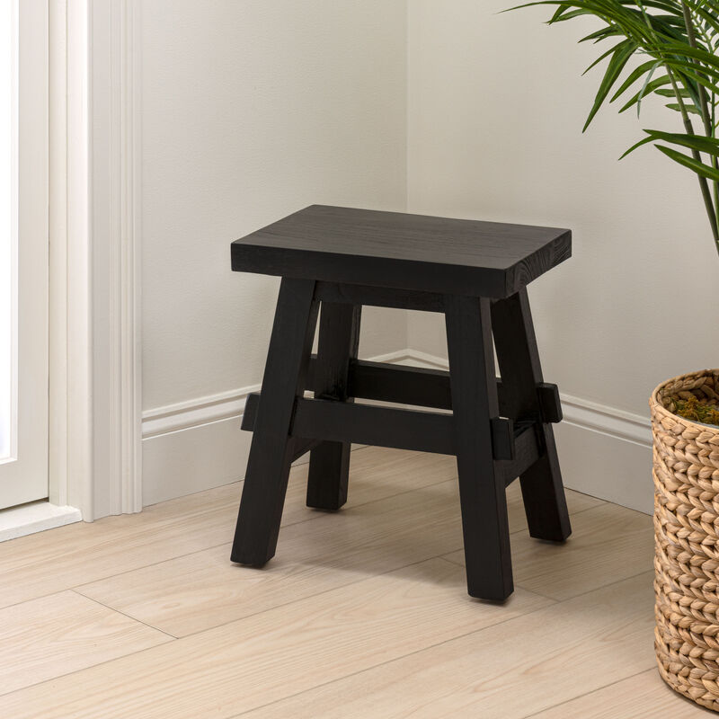 Revine Rustic Farmhouse Solid Mindi Wood Handcrafted Accent Stool image number 1