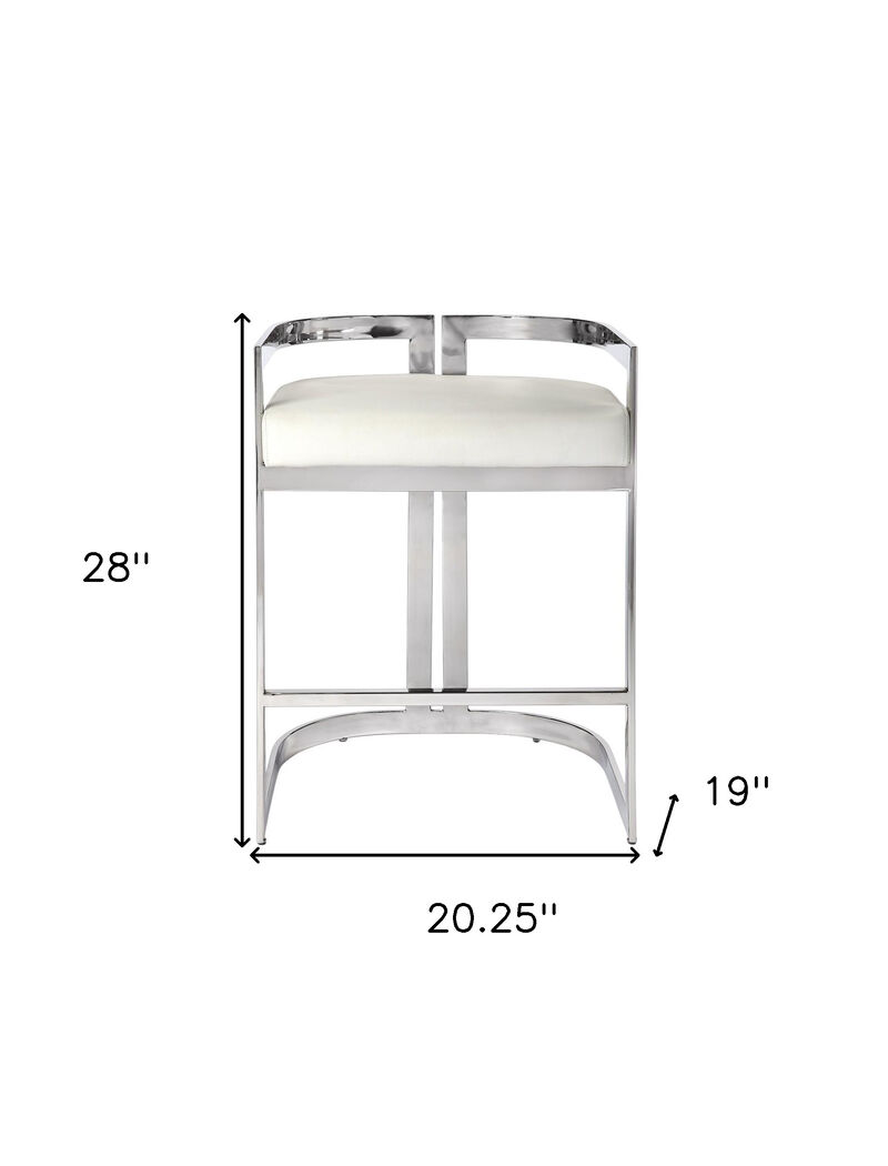 HomeRoots 28" White and Silver Stainless Steel and Iron Low Back Counter Height Bar Chair image number 6