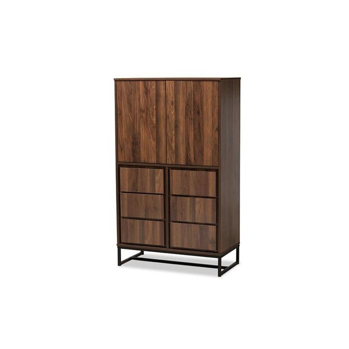 Baxton Studio Walnut Brown Finished Wood and Black Finished Metal Multipurpose Storage Cabinet