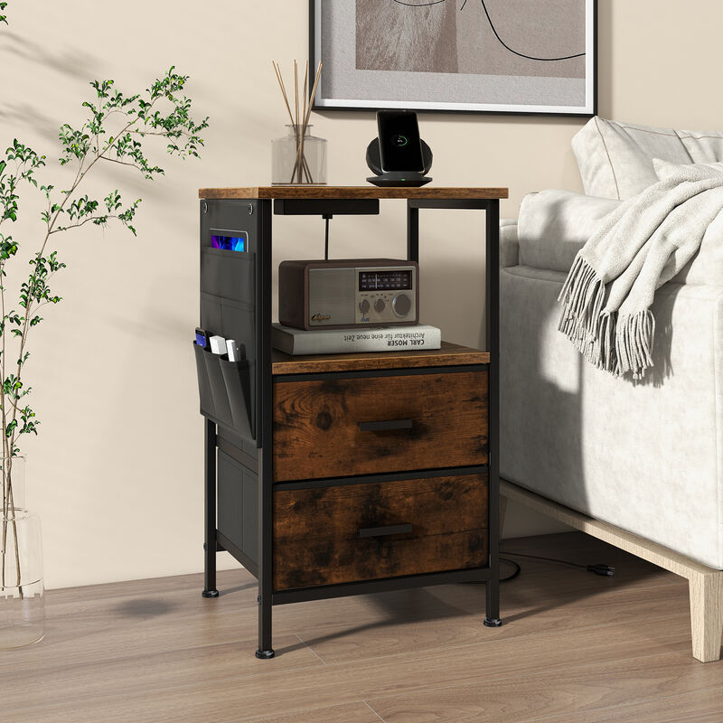 Industrial Bedside Table with USB Ports and AC Outlets for Bedroom Living  Room