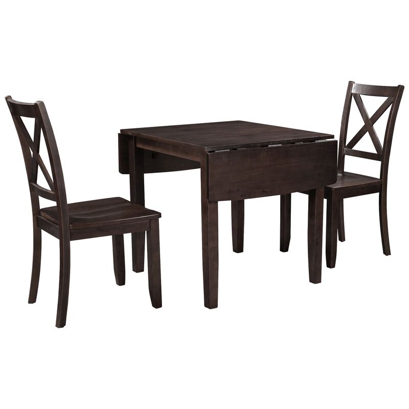 Clihome 3-Piece Drop Leaf Dining Table Set for Small Spaces, Extendable Foldable Table & 2 Chairs for Small Spaces