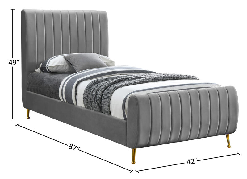 Meridian Furniture Zara Grey Velvet Twin Bed image number 8