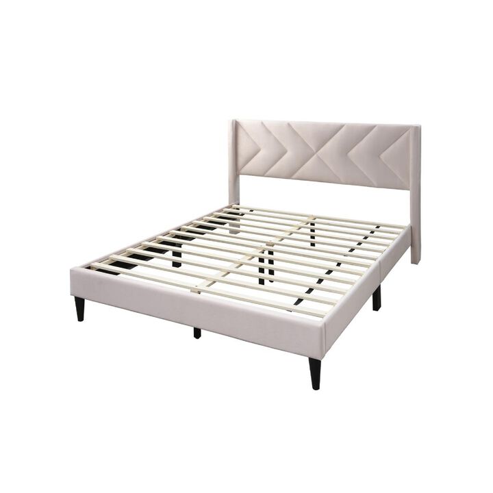 Reno Queen Size Bed, Modern X Channel Tufted Pink Velvet Upholstery - Benzara