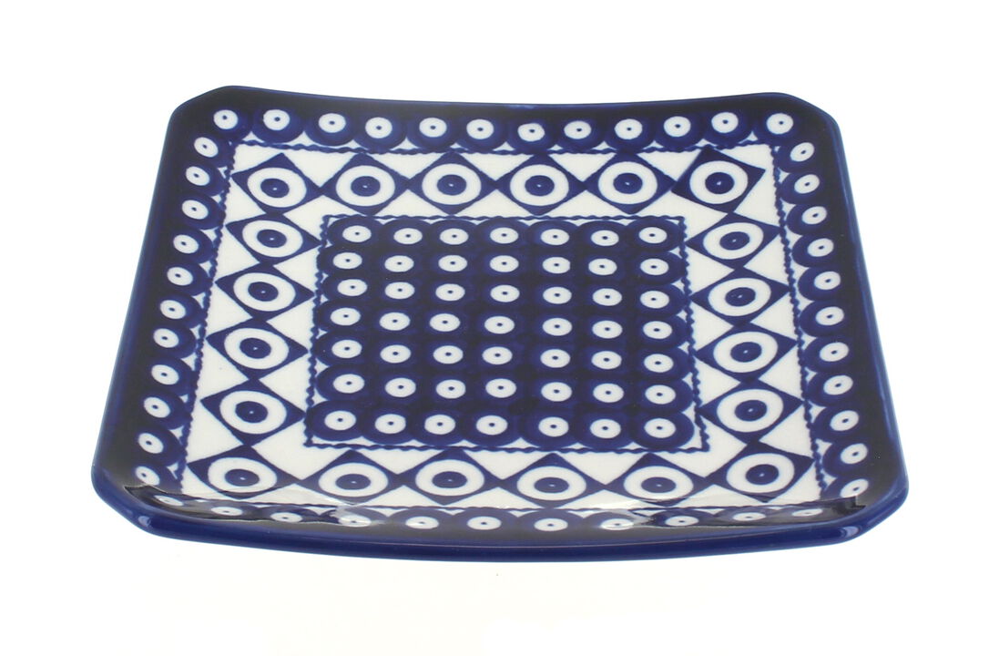 Blue Rose Polish Pottery Zara Square Dessert Plate