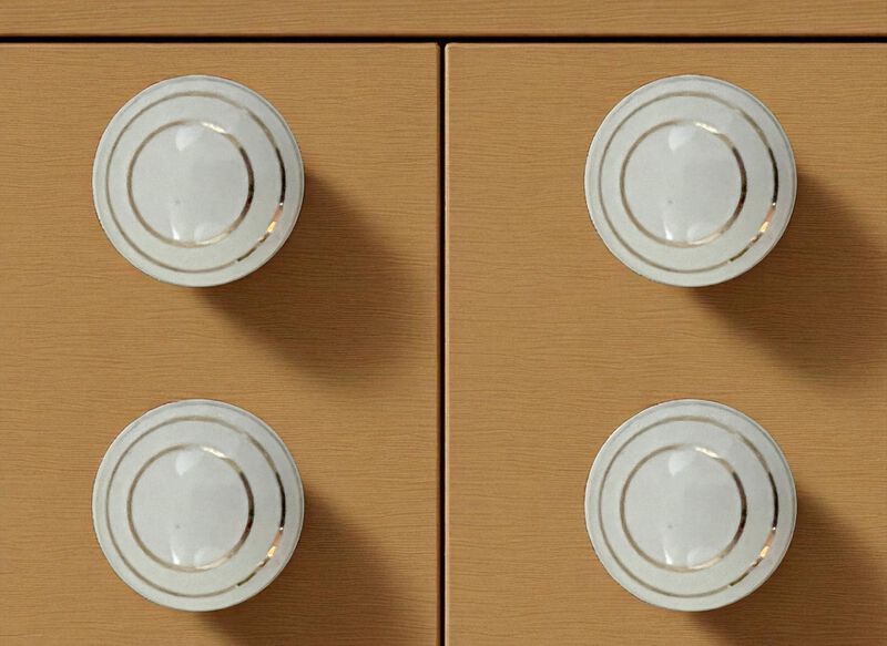 HomeRoots Set of Six White And Gold Geometric Ceramic Drawer Pull Knobs image number 1