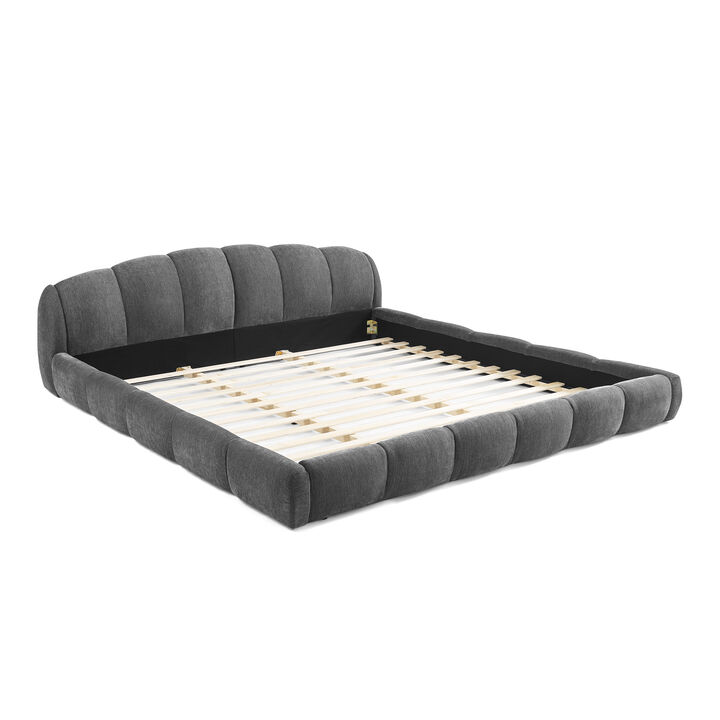 King Size Chenille Upholstered Platform Bed Frame