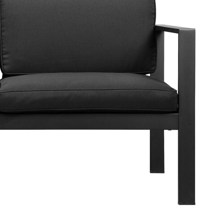 Kili 54 Inch Sofa, Jet Black Aluminum Frame, Water Resistant Cushions-Benzara