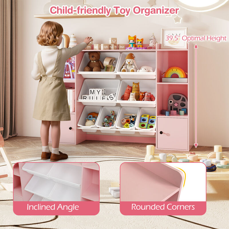 Kids Bookshelf and Toy Organizer with Storage Boxes and Open Shelves image number 6