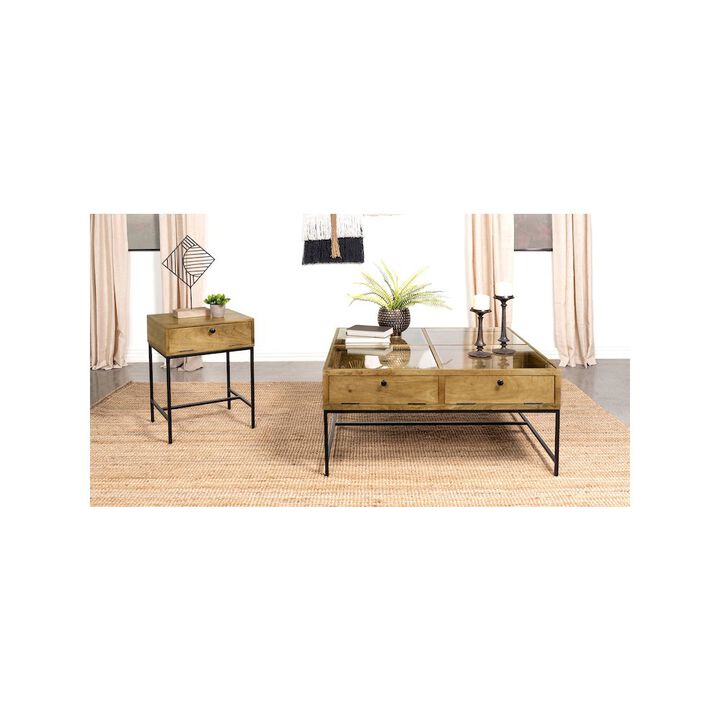 Coaster Stephie 4-drawer Square Glass Top Coffee Table Honey Brown