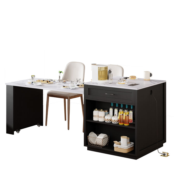 Merax Kitchen Island with Extendable Dining Table
