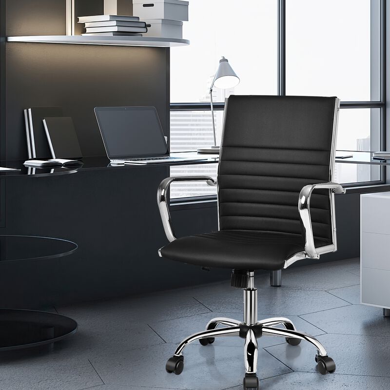High Back Ribbed Office Chair with Armrests-Black