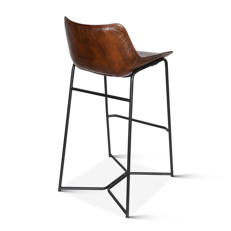 World Interiors Brisbane Stanley Bar Chair in Hand Washed Chestnut Leather