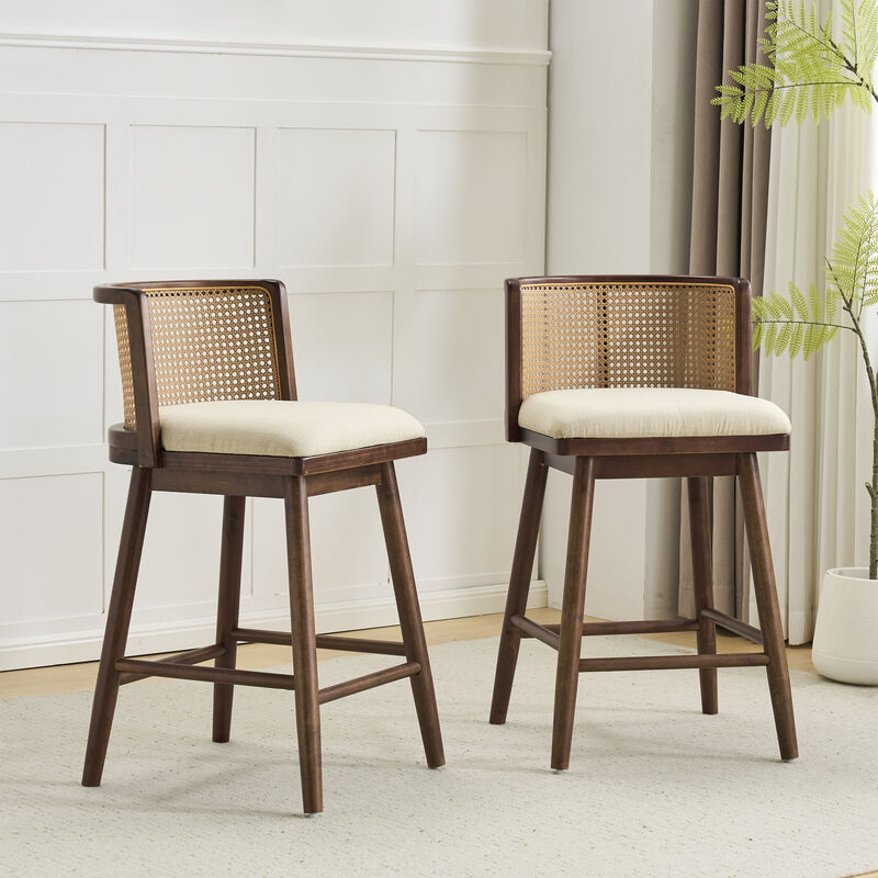 Christopher Knight Home Lyric Modern Woven Rattan Rubberwood Upholstered Counter Stools (Set of 2) image number 1
