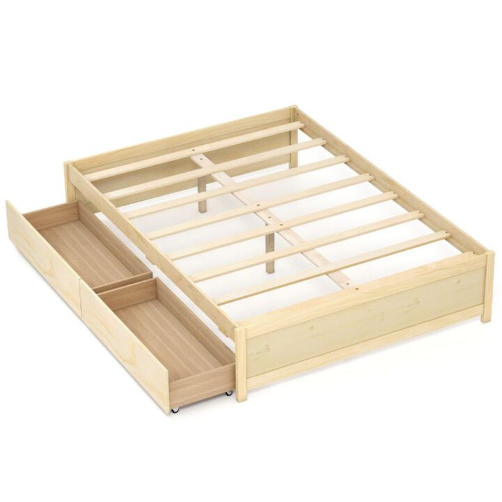Hivvago Full Size Wooden Bed Frame with 2 Rolling Storage Drawers