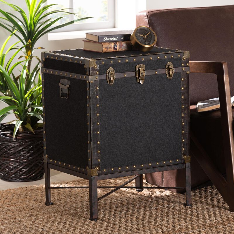 Baxton Studio Laura Vintage Black Canvas Lift Top Trunk End Table