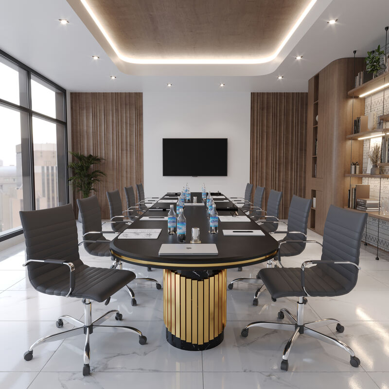 LeisureMod Harris Ergonomic Office Chair, Leather Upholstery with Adjustable Height, Lumbar Support, Swivel and Chrome Base for Home or Office