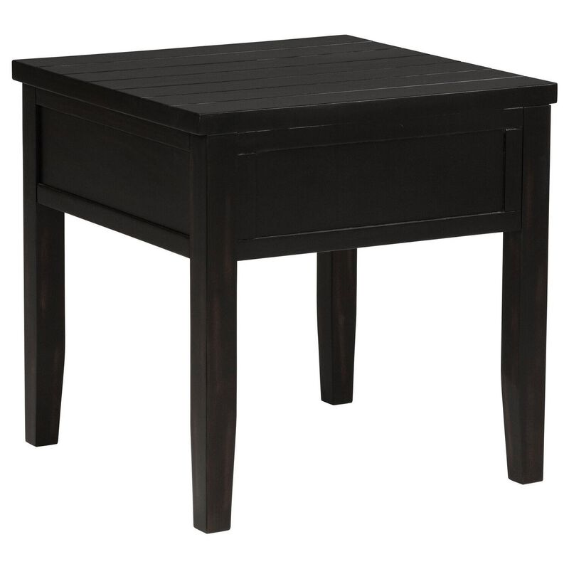 Coni Side End Table, 1 Drawer, Classic Black Wood, Square 24 Inch