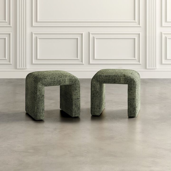 Jofran Modern Curved Upholstered Waterfall Jacquard Petite Ottoman Bench - Set of 2