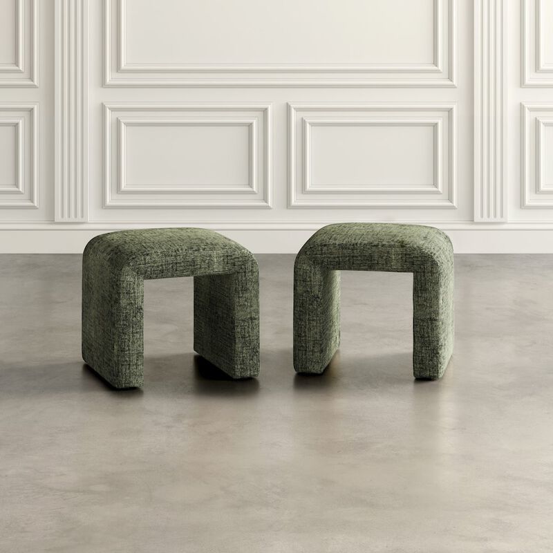 Jofran Modern Curved Upholstered Waterfall Jacquard Petite Ottoman Bench - Set of 2