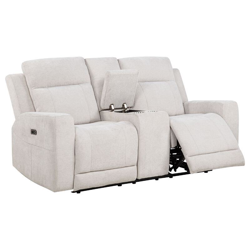 Kenie Power Reclining Loveseat with Console, Ivory Chenille Fabric image number 5