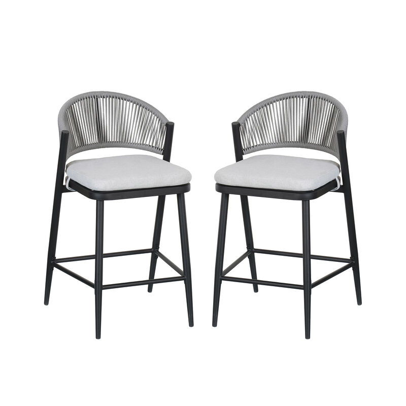 Christopher Knight Home Pamela Outdoor 26" Metal and Rattan Counter Stools with Scallop-shaped Backrest (Set of 2) image number 0