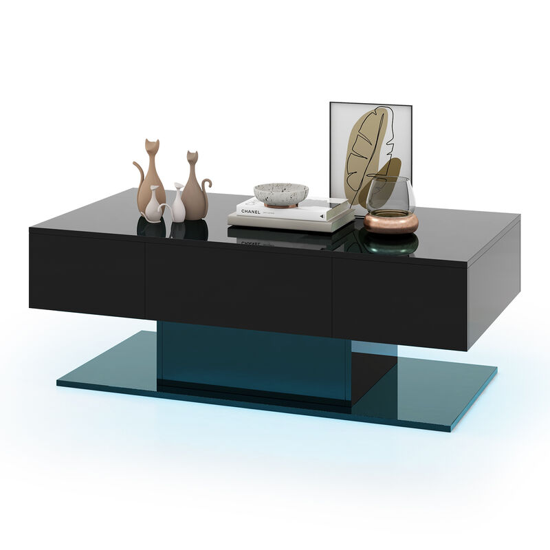 Modern LED Coffee Table with 20 Color LED Lights and 2 Storage Drawers