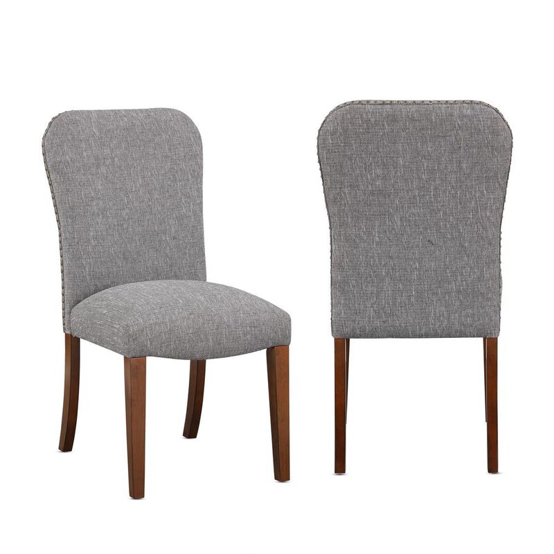 Comfort Pointe Salina Ashen Grey Dining Chair in Performance Fabric with Nail Heads - set of 2