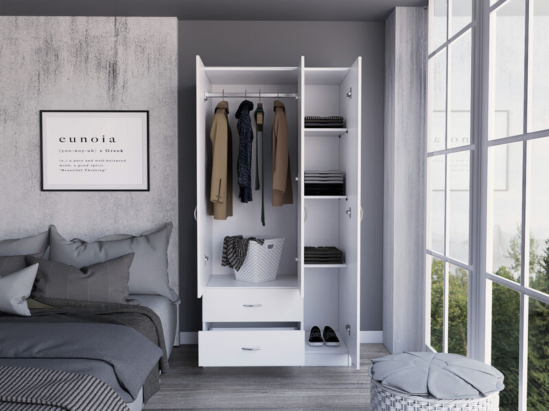 DEPOT E-SHOP Bosko 3 Doors Armoire, Two Drawers, Metal Rod