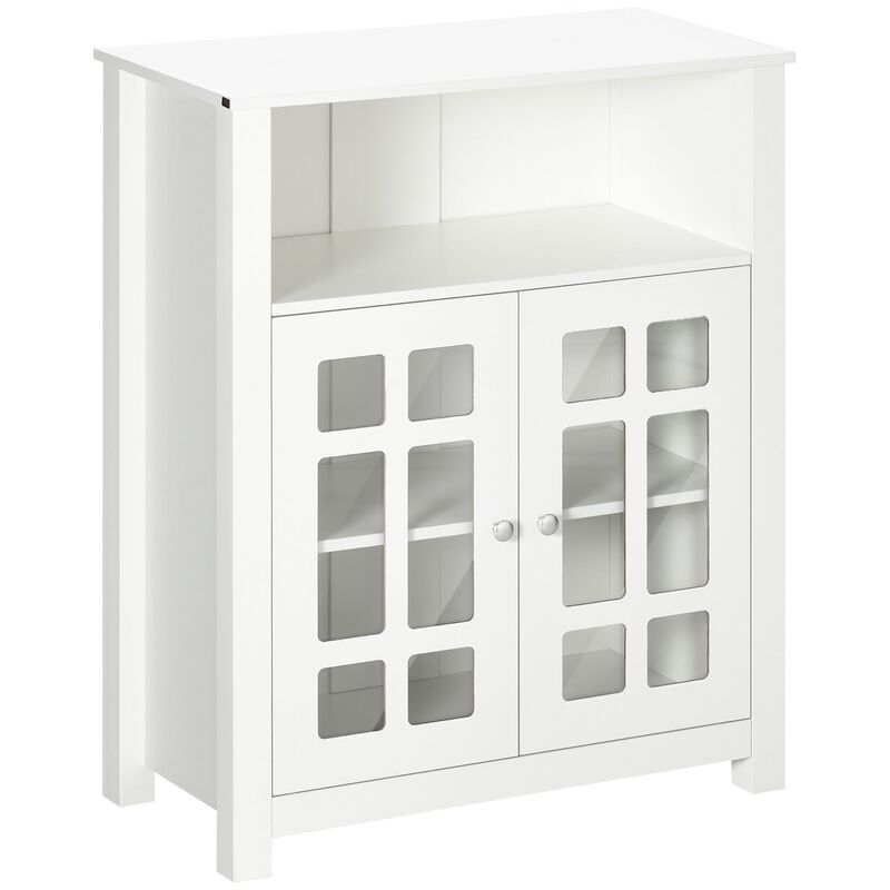 White Dining Cabinet: Glass Door Sideboard for Living Room Storage
