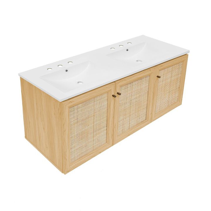 48" Wall-Mounted Bathroom Vanity with 3-Hole Widespread Sink Top