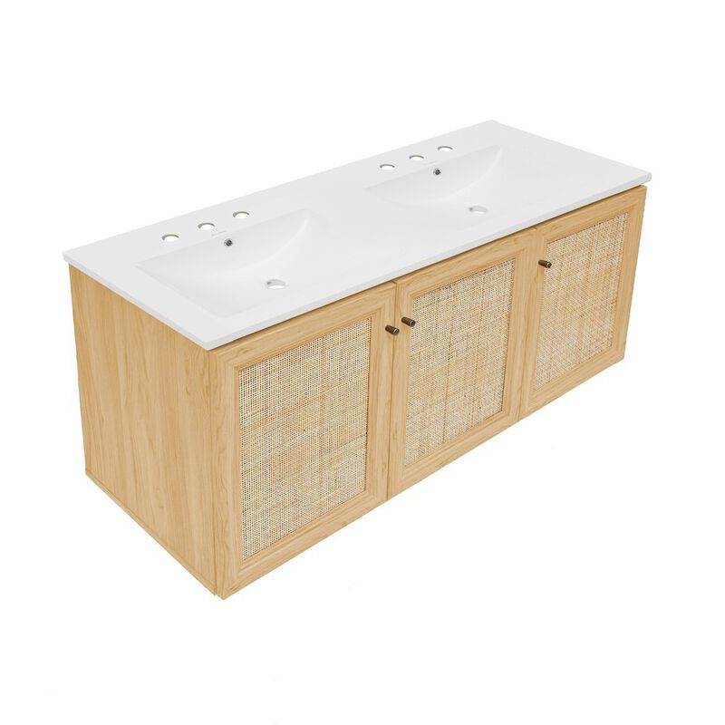48" Wall-Mounted Bathroom Vanity with 3-Hole Widespread Sink Top image number 1