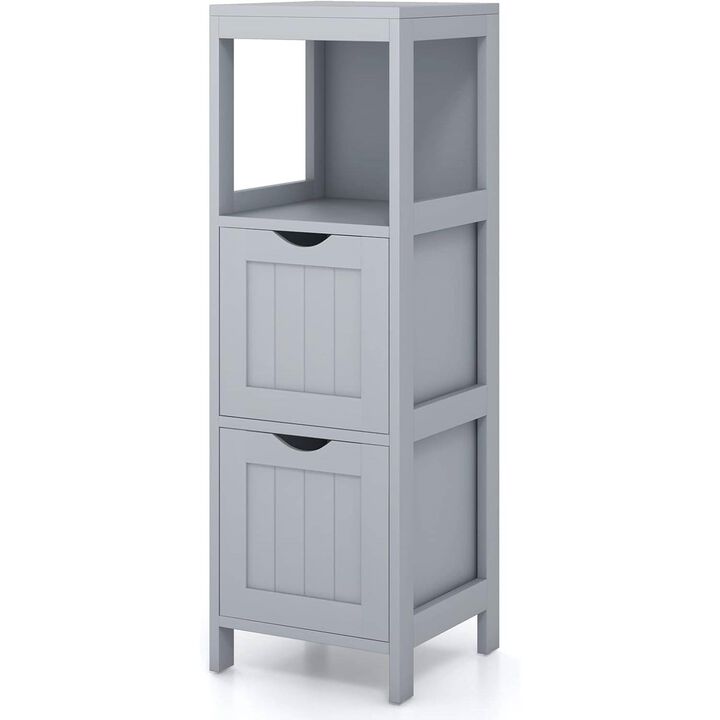 Wood Finish Bathroom Storage Cabinet – 2 Drawers & Shelf, Farmhouse Style