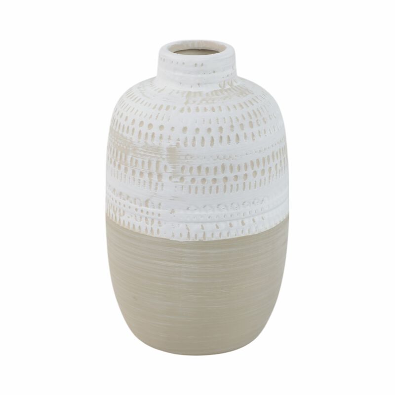 Ceramic 8" Tribal Vase, Beige image number 3