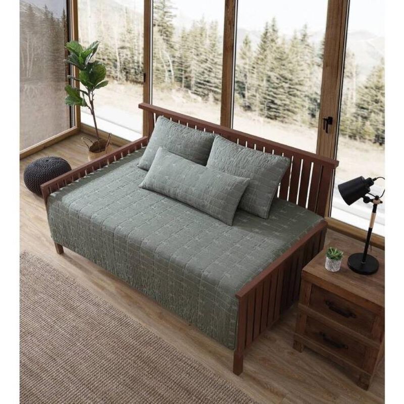 Hivvago Lightweight Dark Green Brick Fish Pattern 4 Piece Cotton Daybed Cover Set