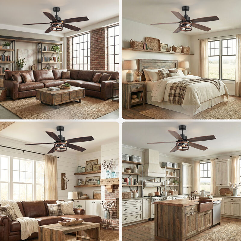 Breezary 52" Ceiling Fan with Light, 5 Plywood Blades, E26 2-Light, 6 Speeds, Remote Control image number 6