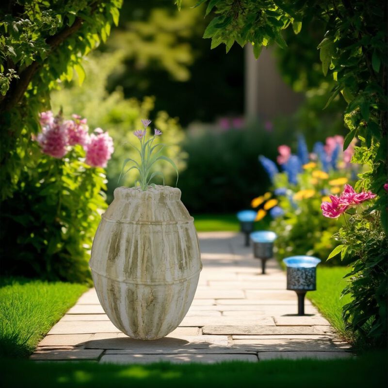 Sye Garden Planter, 29 Inch Tall Round Pot, Earthy Beige Terracotta