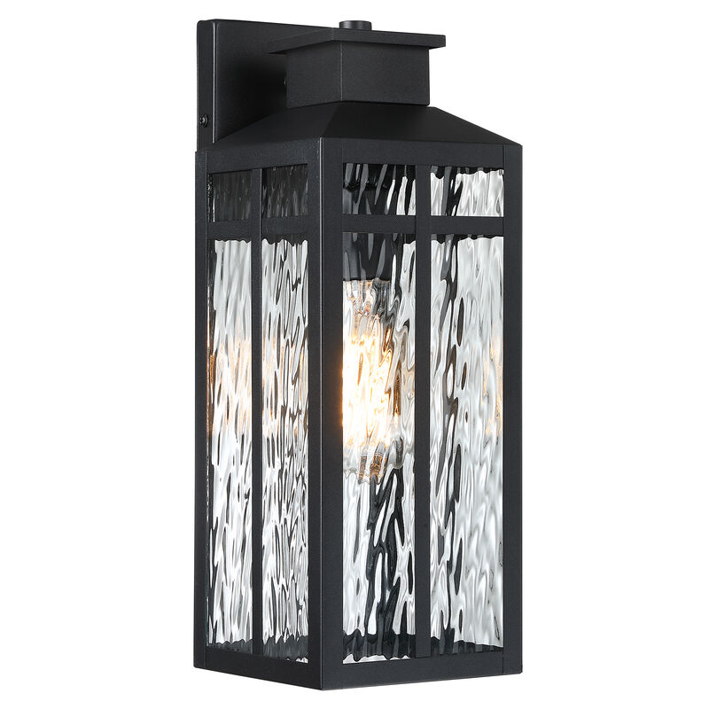 14" Modern Industrial 1-Light Outdoor Wall Lantern with Clear Water Ripple Glass image number 0